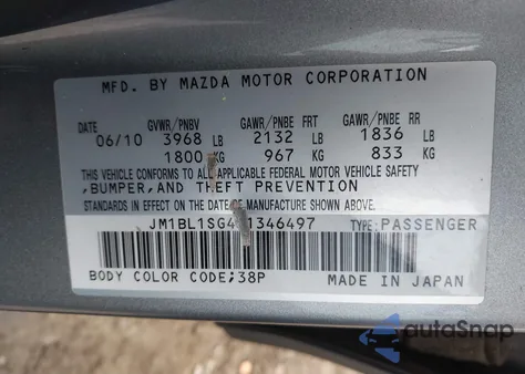 2010 Mazda Mazda3 I Touring z USA, uszkodzony, nr VIN JM1BL1SG4A1346497